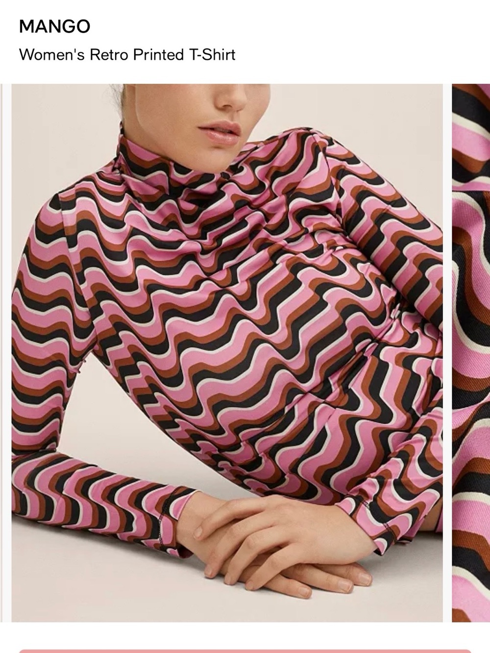 MNG Mango Retro Print Long Sleeve Top Size Medium | Vintage Inspired 90s Y2K